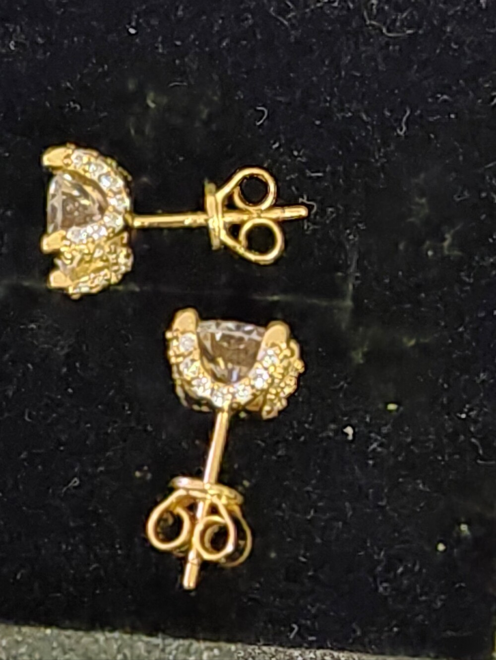 Moissanite 18kt Plated Gold .925 Silver Stud Earrings Unisex W Screw On Backing.